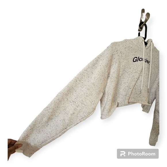 Glossier Cream Speckled Cropped Longsleeve Hoodie Size Small - Picture 5 of 5